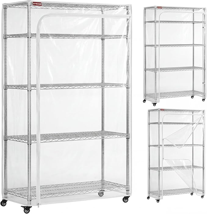 Large Clear PVC Wire Shelving Cover, 48" W x 24" D x 72" H, 3-Way Opening with Two-Way Zippers, Heavy-Duty Transparent Shelf Cover for Garage, Storage & Utility Areas
