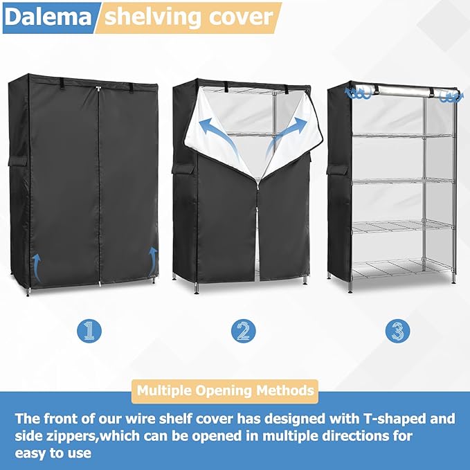 Wire Rack Covers,Heavy Duty 600D Dustproof Waterproof Storage Rack Covers for Metal Shelves,Storage Shelf Cover with Zipper for Wire Shlef,48''W x 19''D x 72''H,Black