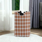 Orange Plaid Laundry Basket for College Dorm,50L Collapsible Portable Laundry Hamper Storage Basket for Toys Clothes Organizer
