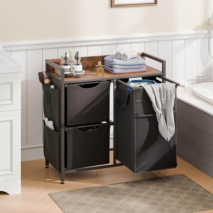 Laundry Sorter with 3 Sections, Laundry Hamper with Wheels, Laundry Basket with Small Side Pockets and Pull-Out Removable Liners,for Laundry Room Bedroom Bathroom (100L)