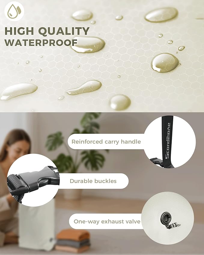 Travel Laundry Bag, Pump Free Vacuum Storage Bag Reusable Compression Dirty Clothes Travel Bag Waterproof Wet Dry Bags Large Capacity Space Saver Bags Camp Clothes Organizer (1 Pcs)(White, L)