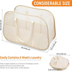 Collapsible Laundry Baskets with Easy Carry Handles, 95L Clothes Hamper for Storage, Foldable Laundry Basket Tear-proof, Large Pop Up Hampers for Laundry, Bedroom, Bathroom, Dorm Beige