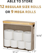 StorageWorks Toilet Paper Storage with Bamboo Lid, Toilet Paper Holder Basket for Up to 9 Mega or 12 Regular Size Rolls, Medium Paper Storage Baskets for Bathroom, Light Khaki, 1 Pack