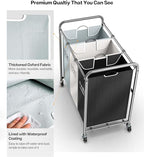 ROMOON Laundry Sorter Hamper 3 Section, Divided Laundry Basket Organizer with Heavy Duty Lockable Wheels and Removable Bags, Rolling Clothes Hamper for Apartment, Dorm & Family (130L Multicolor)