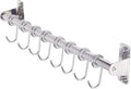 Dseap Kitchen Utensil Holder Hanger, Pot and Pan Rack Wall Mount, Kitchen Rail with 8 Hooks for Hanging Cooking Utensils, Mugs, Spoons, Wall Mounted, Stainless Steel, Chromed