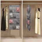 Dual Sided Hanging Shoe Organizer for Closet with Rotating Hanger Hanging Shoe Rack Holder with 24 Large Pockets (Grey-Mesh Pockets)