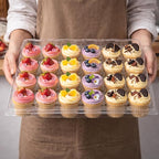 (24 Count x 10 Sets Plastic Cupcake Containers with Liners, Clear Cupcake Holder with Lids, Disposable Cupcake Carrier for Bakery, Cupcake Storage Box for Parties, Bake Sale Packaging