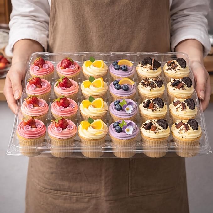(24 Count x 15 Sets Plastic Cupcake Containers with Liners, Clear Cupcake Holder with Lids, Disposable Cupcake Carrier for Bakery, Cupcake Storage Box for Parties, Bake Sale Packaging