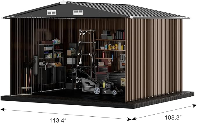 COMHOMA Shed Outdoor Storage Shed Metal,Lockable Doors Tool Sheds with Sloping Roof,Steel Garden Shed with Air Vent for Backyard,Patio,Lawn,Poolside (Brown, 10'x10')
