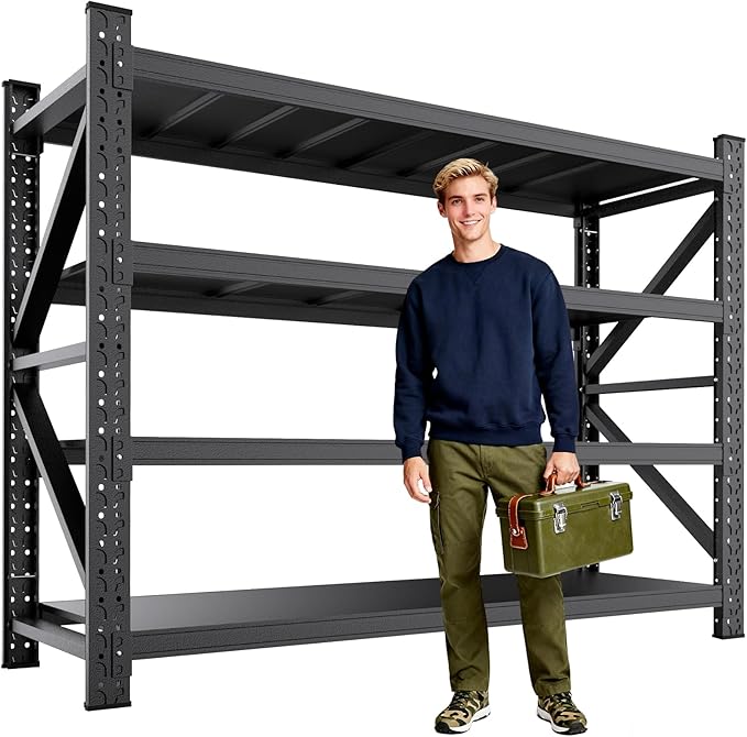 8000LBS Garage Shelving Heavy Duty, 4-Tier Metal Shelving Unit, Large Adjustable Garage Shelves, Easy Assembly Utility Storage Rack Shelf for Warehouse, Basement, Pantry, 71” H×70” W×24” D
