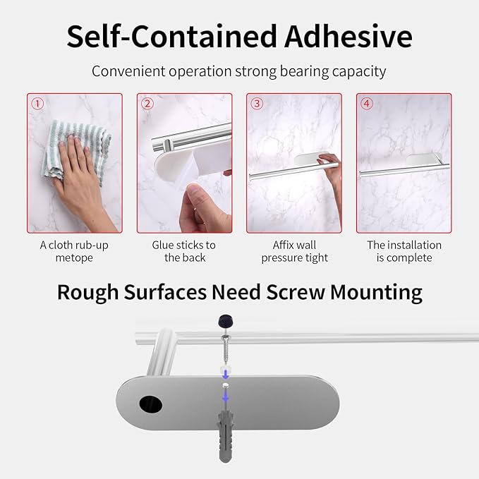 YeeBeny Silver Paper Towel Holder Kitchen Roll Holder, Paper Towel Holder - Self Adhesive or Drilling, Under Cabinet Paper Towel Rack, Wall Mounted Paper Towel(Silver)