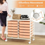 GOFLAME 12-Drawer Rolling Storage Cart, Multifunctional Art Craft Organizer Cart, Mobile Utility Storage Cart with Removable Drawers & Lockable Wheels, Craft Cart for Home Office School, Peach Fuzz