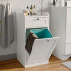 Single Tilt Out Trash Can Cabinet, Dog-Resistant, Fits 13.8"H Bins (Max 11.8"x11.8" Base), Easy Assembly, White for Kitchen & Laundry