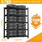 5 Tier Tall Storage Shelves, Heavy Duty Garage Shelving Unit, Adjustable Metal Shelves for Garage Storage, Basement, 35.4" W x 16" D x 71.2" H