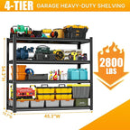 45.3''W Garage Shelving Heavy Duty 4-Tier Adjustable Storage Shelves Unit,2800 LBS Metal Utility Rack Shelf for Industries, Warehouses, Basement,Black (54.3''H x 45.3''W x 15.7''D)