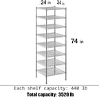 24" Deep x 24" Wide x 74" Height Wire Shelving Kit | 8-Tier | NSF Commercial Storage Rack Unit