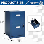 2 Drawer File Cabinet with Lock, Small Filing Cabinet for Home Office, Metal File Cabinet with Drawers for Under Desk, Blue, Assembly Required