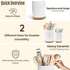 2 Pack Ceramic Utensil Holder, 7.3"+5.4" Large kitchen utensils holder for Countertop, 360° Rotating Cooking Utensil Crock for Kitchen Counter with Detachable Wooden Base, Kitchen Décor