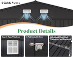 AMERLIFE 13x21x8 FT Outdoor Metal Garage Shed, Extra Large Storage Shed with Double Hinged Doors, 4 Windows, Heavy Duty Carport for Cars, Boats, Trucks and Equipment Storage, Dark Gray