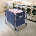 Commercial Laundry Cart with Wheels,Folding Laundry Hamper Cart,Heavy Duty Rolling Laundry Basket with Large Capacity,Laundry Sorter Trolley for Home Hotel Apartment (Blue, 35.43 * 23.62 * 34.65in)