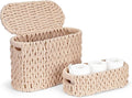 2 Pack Toilet Paper Storage Baskets, Cotton Rope Woven Storage Baskets for Organizing with Handles & Lid, Toilet Paper Baskets Bathroom Coutertop Organizer for 6 Rolls, Bathroom Accessories Organizer