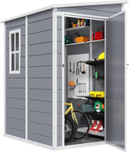 DWVO 5x4ft Resin Outdoor Storage Shed with Floor, Large Waterproof Lockable Storage Shed with Window, Plastic Outside Tool Storage for Garden Backyard Patio Lawn (Gray)