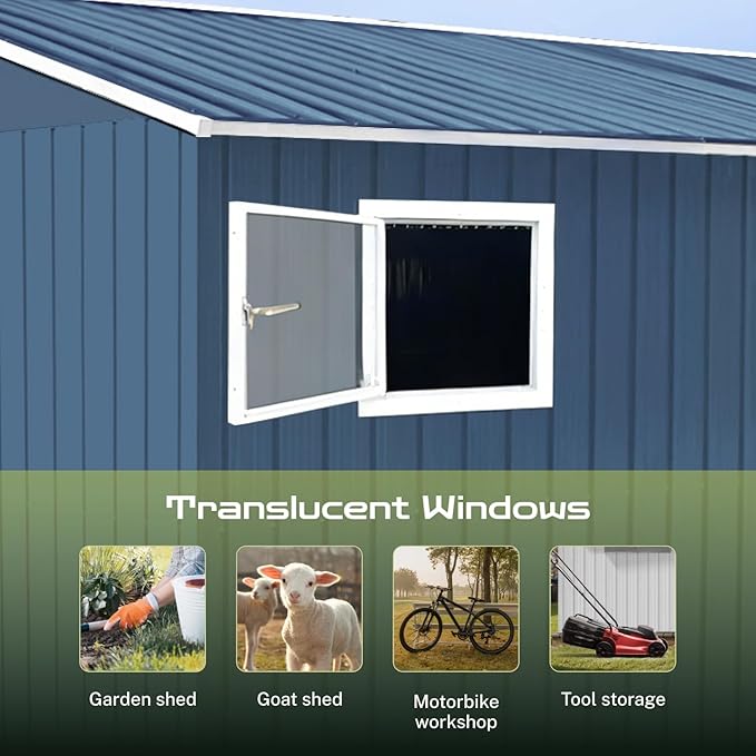 8' x 6' XL Outdoor Storage Shed, Sturdy Metal Building w/Floor and Operable Window for Garden, Backyard, Poolside and Lawn, Blue
