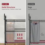 Tajsoon Laundry Sorter with Hanging Bar, 2 Section Laundry Hamper with Lockable Wheels and Removable Bag, Black & Gray