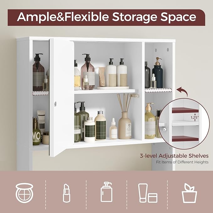 Bathroom Wall Cabinet with Mirror, Wall Mounted Medicine Cabinet with Color Adjustment LED Lights, Mirrored Over The Toilet Storage Cabinet with Adjustable Shelves, 23.6''W x 21.6''H, White