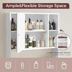 Bathroom Wall Cabinet with Mirror, Wall Mounted Medicine Cabinet with Color Adjustment LED Lights, Mirrored Over The Toilet Storage Cabinet with Adjustable Shelves, 23.6''W x 21.6''H, White