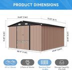 Aoxun 8x6 FT Outdoor Storage Shed - Metal Shed with Lockable Doors & Air Vents, Waterproof Outside Storage Shed for Tool, Garbage Can, Bike, Mower, for Backyard Garden Patio, Brown
