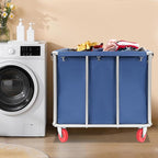 Commercial Laundry Cart with Wheels, Large Heavy Duty Laundry Sorter with Oxford Bag, Laundry Cart for Home Hotel, 260LBS Load (Blue)