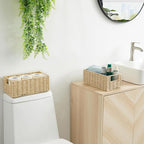 Vagusicc Wicker Storage Basket, Set of 2 Hand-Woven Paper Rope Wicker Basket, Small Storage Baskets for Organizing Toilet Paper Basket, Foldable Large Cube Storage Organizer Bins for Shelves (Beige)