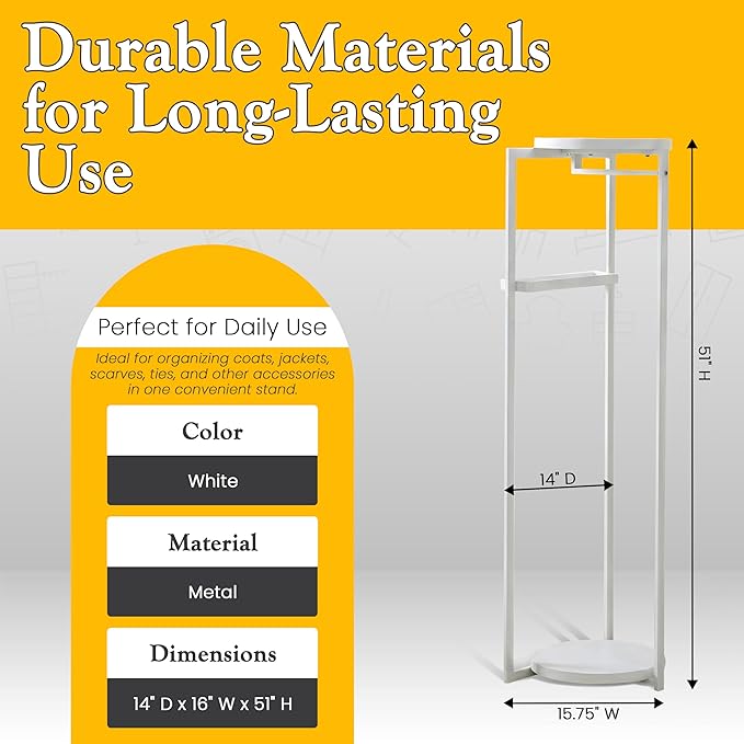 Kings Brand Furniture Suit Valet Stand, Coat Rack with Rods & Storage Trays - Tie Jacket Hanger, Freestanding Clothing Organizer Perfect for Bedrooms & Entryways, White