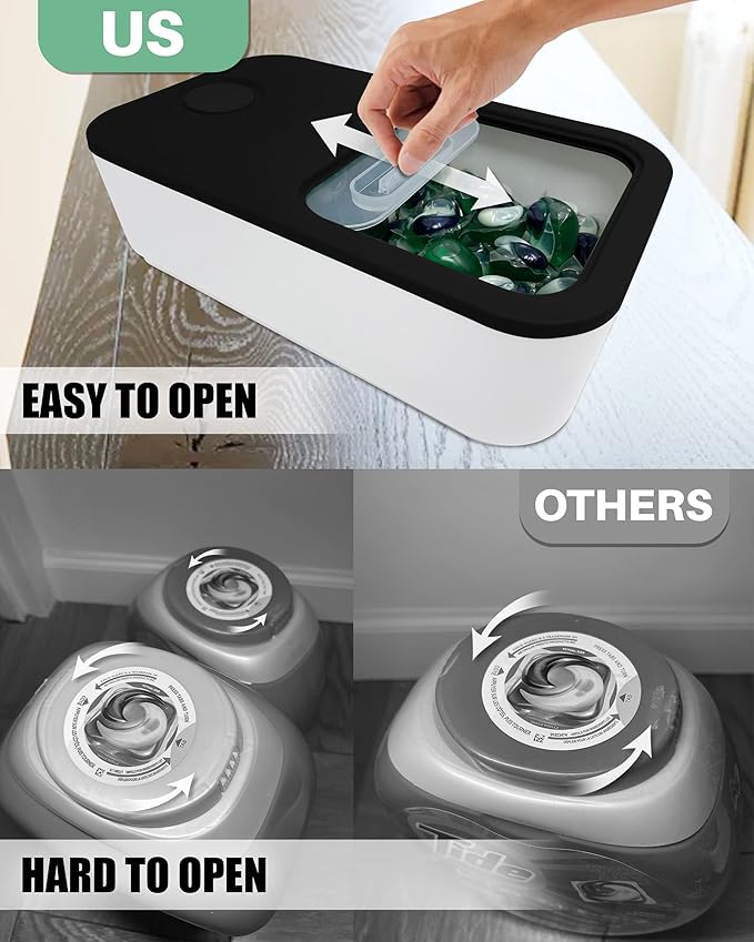 TidyFriend Laundry Pods Container with Slide Lid, 15" x 8.7" x 4.5", Airtight Storage Keeps Pods Fresh, Holds 9–10 lbs or 100–130 Pods, Laundry Detergent Container & Dishwasher Pod Holder (Black)