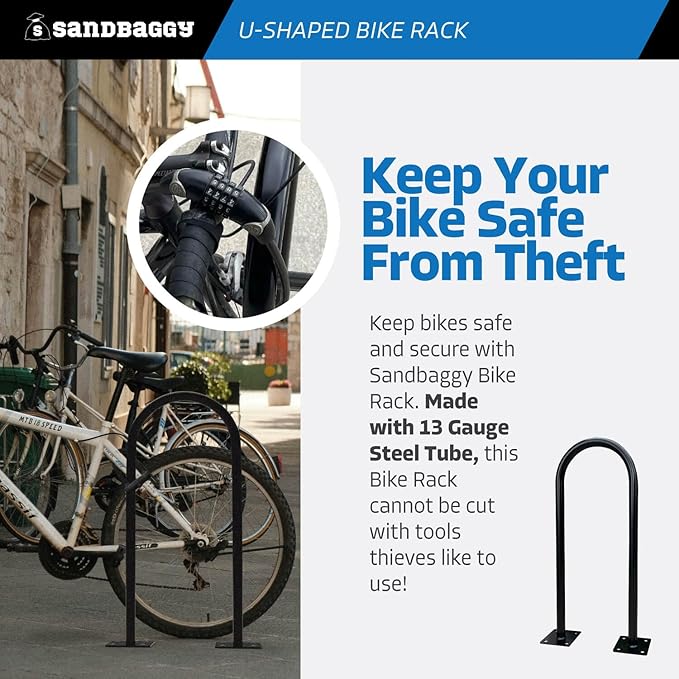 Sandbaggy In Ground Bike Rack | U Shaped, Commercial, Outdoor, 1 Loop, Steel | Black, 14.5" x 34" (5)