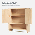 HOOBRO Fluted Bathroom Wall Cabinet, Farmhouse Medicine Cabinet with 2 Fluted Doors, Wall Storage Shelf with Towel Rack, Adjustable Shelf, for Small Spaces, Bathroom, Kitchen, Natural