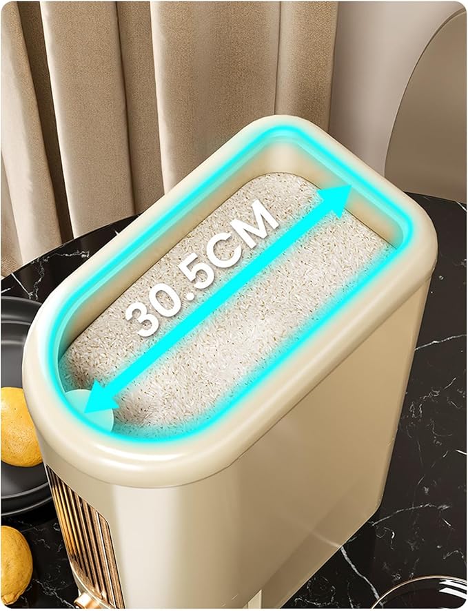 22LB Rice Dispenser, Large Grain Container Storage with Lid Measuring Cylinder Household Cereal Dispenser Bucket for Kitchen Soybean Corn (Beige-22lb)