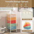 Storage Cart, Rolling Utility Cart with 10 Drawers, Portable Handles & Lockable Wheels, Mobile Paper Toys Storage Organizer Large Capacity for Home Office School Teacher (Macaron)