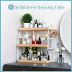 Bathroom Counter Organizer, 3-Tier Standing Storage Shelf with Basket, Wood Tray for Skincare Vanity Organizer(White)