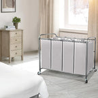 STO STO Laundry Sorter 4 Section, 4 Bag Clothes Hamper, Rolling Laundry Cart Basket with Heavy Duty Lockable Wheels and Removable Bag for Laundry Room, Bedroom, Closet, Gray