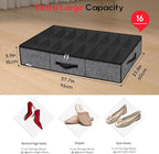 Onlyeasy Sturdy Under Bed Shoe Storage Organizer with Handles and Clear Window Fit 16 to 32 Pairs, Premium Foldable Shoes Container Box for Closet, 37.7x 23.6x 5.9 inch, Cotton-like Black, MXBUBS16P2