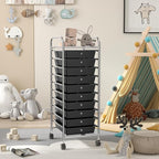 Storage Cart, Rolling Utility Cart with 10 Drawers, Portable Handles & Lockable Wheels, Mobile Paper Toys Storage Organizer Large Capacity for Home Office School Teacher (Black)