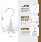 ZEDODIER Tie Hanger for Closet, 2 Pack Rotatable Tie Organizer for Men with 8 Hooks, Heavy Duty Space Saving Tie Rack for Ties and Belts, Silver