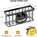 Sponge Holder Smiley Face, Sink Caddy for kitchen Sink, Kitchen Organizer Sponge Holder with 2 PCS Suction Cups/1 PCS Adhesive Strips, Designed for Sponge, Soap, Dish brush, Scrubber-Black