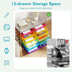 GOFLAME 12-Drawer Rolling Storage Cart, Multifunctional Art Craft Organizer Cart, Mobile Utility Storage Cart with Removable Drawers & Lockable Wheels, Craft Cart for Home Office School, Rainbow