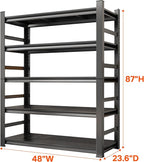 Metal Shelving 87" H x 48" W x 23.6" D, Deep Storage Heavy Duty Garage Shelves Series, Large Industrial Steel Racks for Garage, Basement & Factories, Multifunctional Utility Shelving Unit