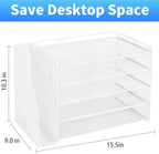 OPNICE Desk Organizer, 5-Tier Paper Organizer Letter Tray with Magazine Holder, Office Desk Accessories & Workspace Organizers, Desktop File Organizer for Office Supplies Storage, White