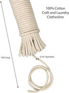 Household Essentials All-Purpose Cotton Clothesline Rope, 100, Off White