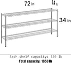 14" Deep x 72" Wide x 34" Height Wire Shelving Kit | 3-Tier | NSF Commercial Storage Rack Unit